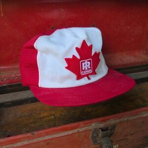 VTG Maple Leaf Fishery Products  K-Brand Trucker Hat Red White Sewn In Canada